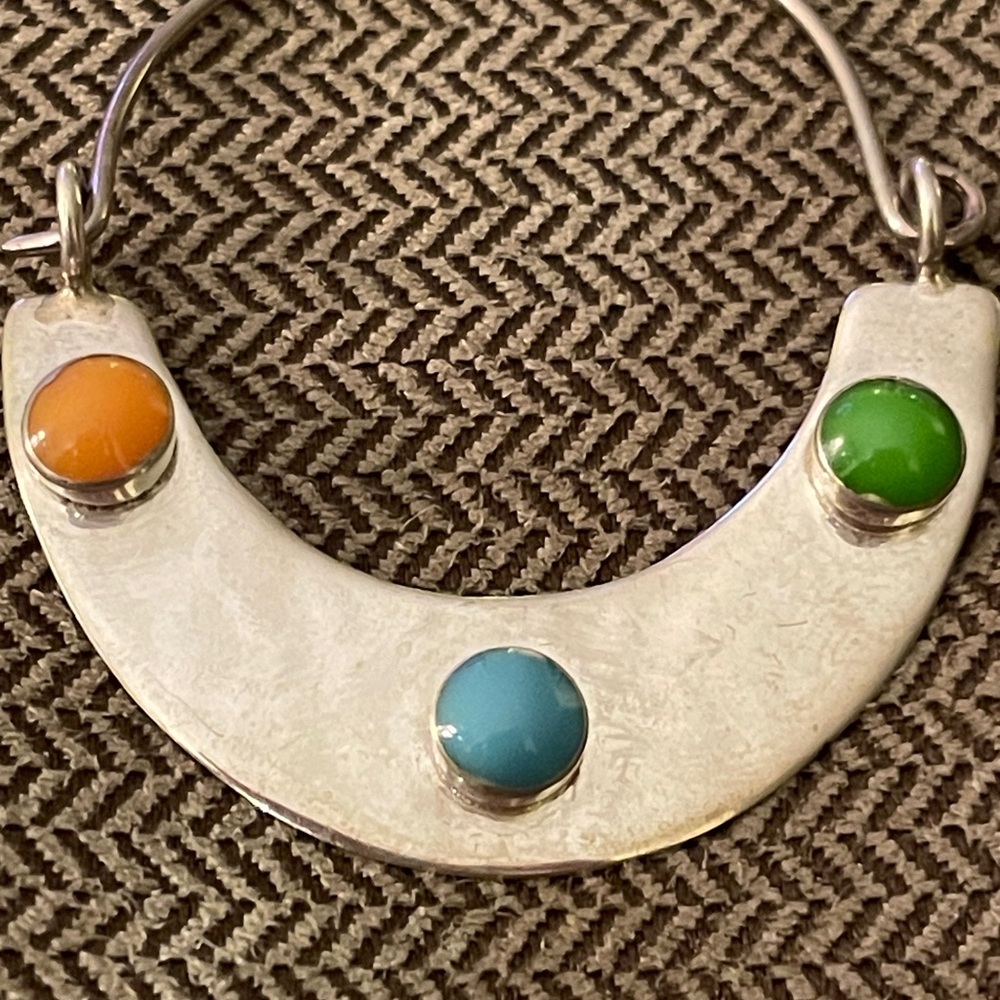 Mexico Sterling Silver Enamel Hoop Earrings - Picture 4 of 7